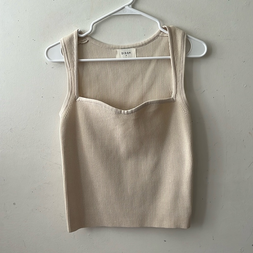 DISSH Cream Knit Sweetheart Neck line Tank Top
